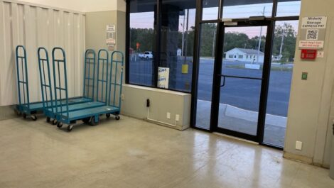 Moving dollies at front entry at Copper Safe Storage in Star City.