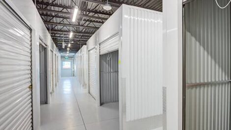 Hallway of indoor storage units at Copper Safe Storage in Dalton.