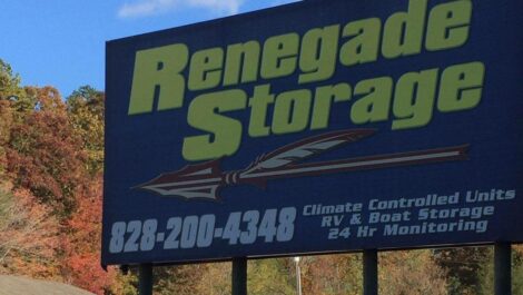 View of Renegade Storage sign.