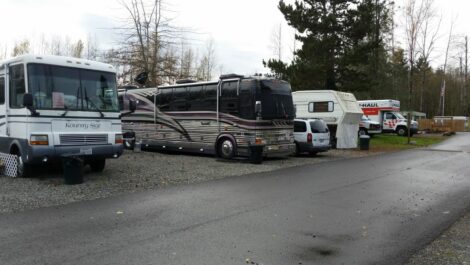 View of recreational vehicle parking at Uncle John's RV Park and Self-Storage facility.
