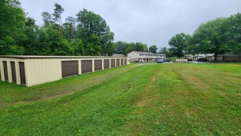 Drive up storage unit with signage for Cherry Tree mini storage in Franklin, PA.