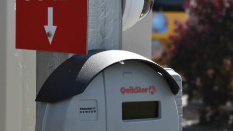 View of security alarm at Olympia Extra Storage facility.