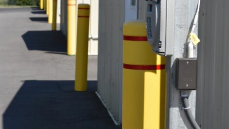 View of security gate at Olympia Extra Storage facility.