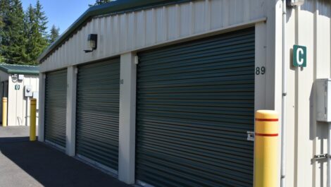 Exterior of storage units at Olympia Extra Storage facility.