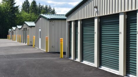 Exterior of storage units at Olympia Extra Storage facility.