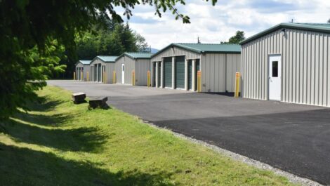 Exterior of storage units at Olympia Extra Storage facility.