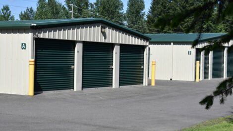 Exterior of outdoor storage units at Olympia Extra Storage facility.