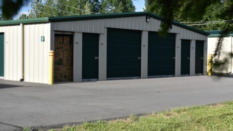 Exterior of outdoor storage units at Olympia Extra Storage facility.