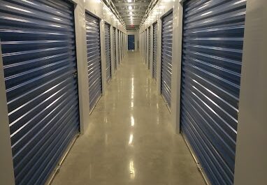 Hallway of indoor storage units in Bellport, NY.