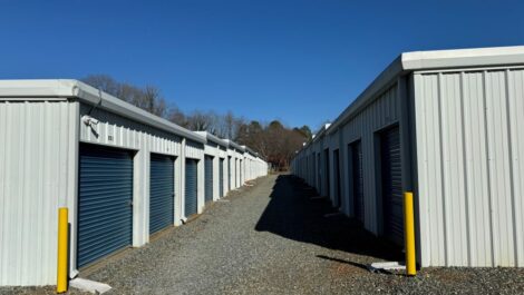 Outdoor storage units with gravel roads.
