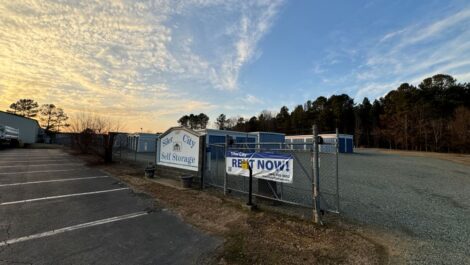 Siler City Self Storage "Rent Now!" sign.