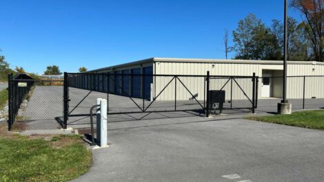 Security gate at Guilford Self Storage facility.
