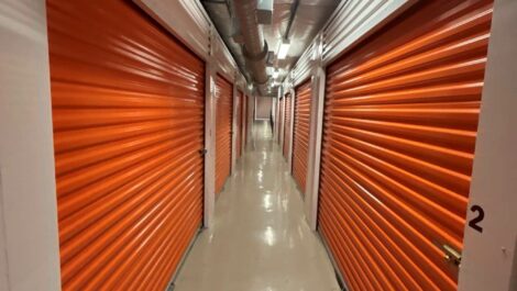 Exterior of indoor self-storage units.