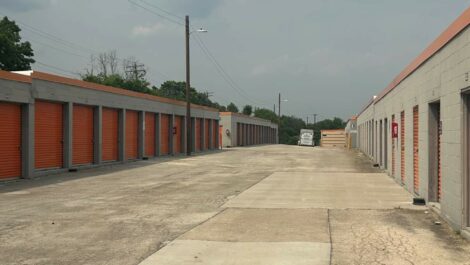 Exterior of outdoor self-storage units.