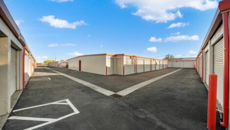 Corner perspective of outdoor storage units.