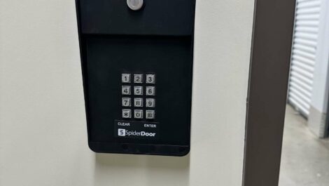 View of storage facility gate code reader.