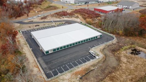 Aerial view of storage facility from the back.