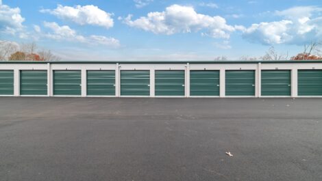 Outdoor storage units with a lot of room for drive-up packing and unpacking.