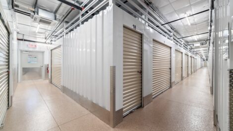 Indoor storage facility from hallway corner view.