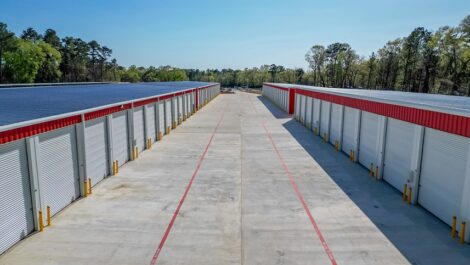 Aerial view of storage units.