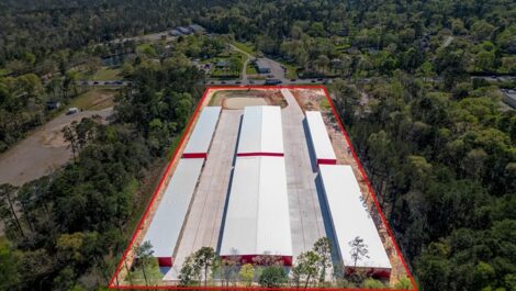 Master Storage Facility Aerial view with a red outline around it.