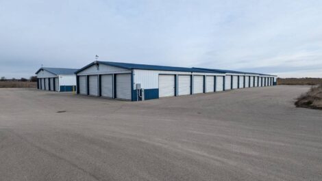 Outdoor drive up storage units at Blue Barn Storage.