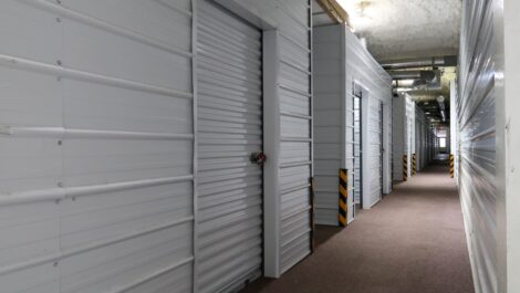 Hallway of indoor storage facility.