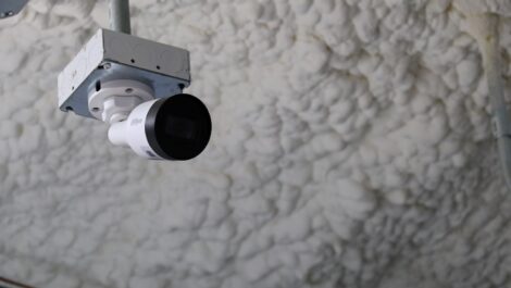 Security camera on ceiling.