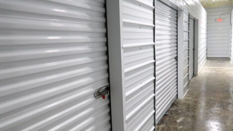 A row of indoor storage units.