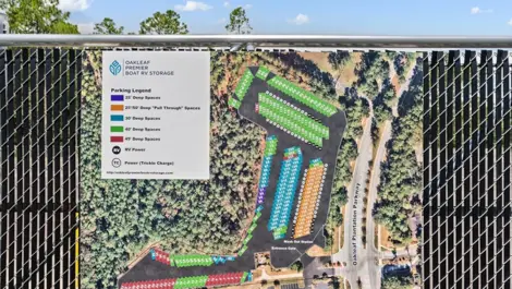 Parking lot view of Oakleaf Premier Boat RV Storage facility.