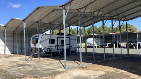 Covered RV parking at Storage on Board facility.